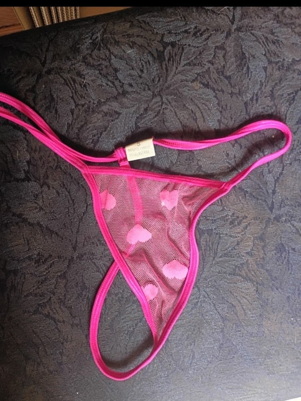 Sheer Hot Pink Heart Mesh Thong - Unbranded